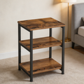 Tall Side Table Rustic Brown Ink Black Steel Frame